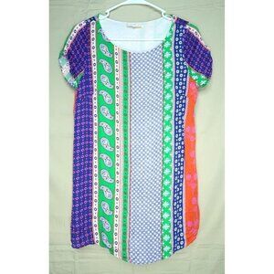 Olivaceous Short Sleeve Tunic Dress Multi Color Paisley Boho Hippie Womens Small